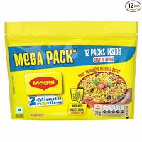MAGGI 2-Minute Instant Noodles, Masala Noodles With Goodness Of Iron, Made With Choicest Quality Spices, Favourite Masala Taste, 840/900g Pouch (Pack of 12, 70/75g each) (weight may vary)