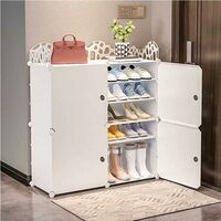 Homeland Portable Shoe Rack Organizer - Multi-Purpose Shelf Storage Cabinet Stand Expandable for Heels, Boots, Slippers - Plastic and Folding (12-Shelf-4-Door, White)