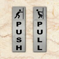 Push Pull Golden Black Glass Door Acrylic Signage Sticker, Self-Adhesive 6.5 Inches Door Sign (Silver)
