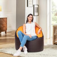 Amazon Brand - Solimo Premium Faux Leather Muddha Bean Bag Filled with Beans | High-Density Beans for Comfortable Seating | Capacity : Up to 6 Ft 3 In Height, 120 Kg, 4 XL | Brown & Orange