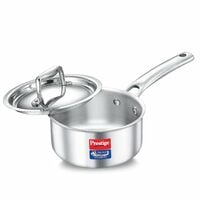 Prestige 14cm/1.1L Tri-Ply Stainless Steel Splendid Sauce Pan with Lid|Gas and Induction Compatible|Even Heat Distribution| Thick Gauge Tri-Ply Body|15 Year Warranty