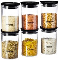 Amazon Brand - Solimo Plastic Storage Jar and Container Set, 900 Ml Each, Set 6, Black