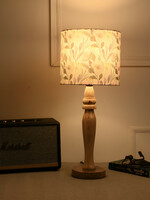 Green Girgit Warm Yellow Wood Cylinder Printed High Quality Electrical Table Lamps 