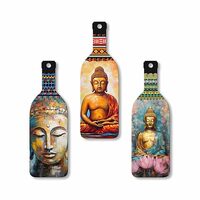 Artvibes Meditating Gautam Buddha Wooden Wall Hanging for Home Decor | Decoration Items for Livingroom (Set of 3)