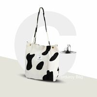 Lyrovo Women Corduroy Shoulder Tote Bag for Work Beach Travel and Shopping Grocery