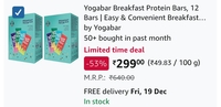 Yogabar Breakfast Protein Bars, 12 Bars | Easy & Convenient Breakfast On-the-GO | High in Protein & Fibre | Quick Protein Snack that helps in Weight Loss Management (12 Bars, Variety Pack)
