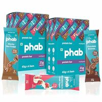 Phab Assorted Protein Bar with 21g Protein, 8g High Fibre & 0 Added Sugar 100% Vegetarian | Diabetic Friendly Healthy & Tasty Protein bars | Trans Fat-Free & No Preservatives Protein bars (Pack of 12 x 65g)