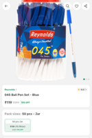 Grab!@119 (70% off) Reynolds 045 Ball Pen Set pack of 50 at BB Available Gurgaon check yours