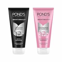 POND'S Bright Beauty Anti-Dullness Facewash with Vitamin B3, 200gm + Ponds Bright Miracle Detox Facewash with 10X Power of Charcoal, 200gm