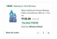 Wipro Softtouch Ocean Breeze Fabric Conditioner 860 ml + 210 ml