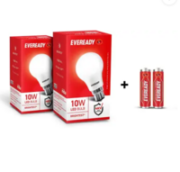 Eveready 10W LED Bulb Pack of 2 with Free 2 Batteries  (White, Pack of 2)