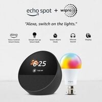 All New Echo Spot (Black) Smart Home Speaker Combo with Wipro 12W Simple Setup Smart Bulb | with Bluetooth and Alexa
