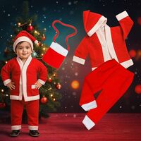 GRAPHENE Santa Dress Christmas Santa Costume for Children With Jacket Pant Cap Pouch Merry Christmas Xmas Red & White Set Party Outfits Fancy Dress For Toddlers Baby Boy Girls Kids Size 3 (2-3 Year)