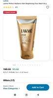 Lakme Perfect Radiance Face Wash @ ₹49