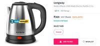 Longway  Kestro  Silver - Toned & Black 1500 watt Multi -cooker  Electric kettle 2 L 