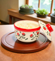 VoiDrop - 300ml Red Drape Ceramic Bowl with Lid
