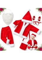Zest 4 Toyz Santa Claus Dress for Kids Christmas Dress With Jacket, Pant, Cap, Goggles, Beard and Pouch Santa Dress for Boys and Girls - Red 