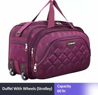 SKYFA (Expandable) 65 L Strolley Duffel Bag - Premium quality purple duffel bag - Purple Duffel With Wheels (Strolley)