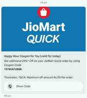Jiomart 25% off upto ₹50