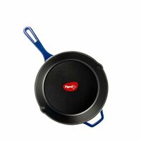 Pigeon Imperi Cast Iron Fry Pan/Skillet, Free Silicone Grip, Pre-Seasoned,100% Healthy & Toxin-Free, Naturally Nonstick Frying Pan, Makes Food Tastier, Strong & Durable, Gas & Induction, Frypan 22cm