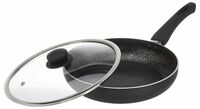Amazon Brand - Solimo Aluminium Non Stick Frying Pan with Glass Lid - 27 cms, 2.3 litres | 3 mm Thickness | 100% PFOA, Lead, and Cadmium and Toxin-Free | Induction and Gas Stove Friendly (Black)