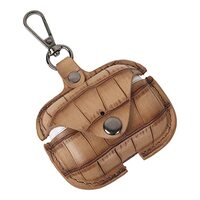 mStick Leather Case for Airpods Pro Crocodile Pattern Protection Case Shockproof Drop Proof Protector with Metal Clasp Keychain (Light Brown)