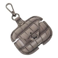 mStick Leather Case for Airpods Pro Crocodile Pattern Protection Case Shockproof Drop Proof Protector with Metal Clasp Keychain(Mud),Grey