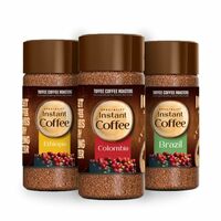 Toffee Coffee Roasters Instant Coffee 50 gm Each - Pack of 3, Assosrted Brazil & Colombia & Ethiopia Instant Coffee | As Seen On Shark Tank | 100% Arabica Coffee Powder | Ready in Seconds | Microground Technology