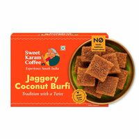 Sweet Karam Coffee Jaggery Coconut Burfi Squares – 150grams | No Refined Sugar or Preservatives | Traditional South Indian Mithai | Made with Natural Jaggery & Coconut | Healthy & Homemade Treat