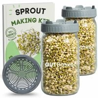 Gutbasket Sprouting Kit | Includes 2 Glass Sprout Jars (1 Litre Each) with Sprouting Lids + Organic Seed Mix