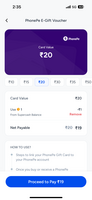 PHONEPE GIFTCARD 20rs @ 19 only with supercash redeem mobikwik 5 times per day grab 5 rs daily 