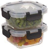 Amazon Brand - Solimo Glass Borosilicate Container 350Ml- Set of 2, Detachable Lid, Transparent