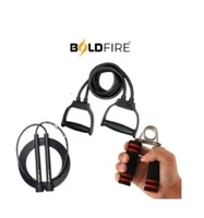 BOLDFIRE Fitness Combo | Skipping Rope, Resistance Tube with Handles & Hand Grip | Home Workout Gym Accessories