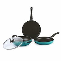 Cello 3 Piece Cookware Set Induction and Gas Compatible | Dosa Tawa, Fry Pan, Kadhai with Lid Combo Set | Cookware Set for Kitchen | Ideal for Gifting Purpose