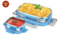 SignoraWare Quickmeal Stainless Steel Small Lunch Box | Airtight & Leakproof | Microwave Safe | Portion Control | Easy to Carry | Ideal for Office, School, Kids & Travel (650ml + 130ml | TBlue)


