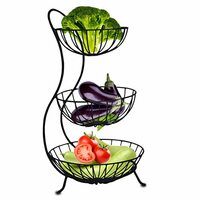 Pure Source India High Grade Steel 3-Tier Fruit & Vegetable Basket for Dining Table/Kitchen-Big Size(Black),Solid