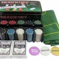 Awestuffs 200 Chips Casino Poker Game Set with Blackjack Table Cloth (location specific)