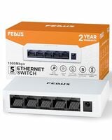 FEDUS Ethernet Switch, Gigabit 1000Mbps 5 Port Gigabit Ethernet Splitter, Plug & Play, Desktop Network Switch Hub, Unmanaged, Compact, with LED, Fanless Quiet, for Internet Cable, Laptop, Router, NAS