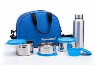 Signora Ware Sling Stainless Steel Lunch Box with Steel Bottle, Set of 5, (Blue), 750 ml