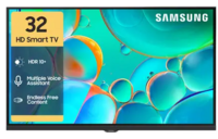Samsung 80 cm (32 inch) HD Ready LED Smart Tizen TV 2025 Edition with Voice Assistance Remote Control | 100+ Free Channels | HDR 10+ Support | PurColor | Samsung Knox Security | Digital Tuner | Object Tracking Sound Li