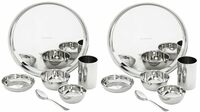 Amazon Brand - Solimo Dinner Set| Stainless Steel | Set of 6 | Solid Mirror Finish | Silver (Pack of 2)