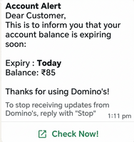 Domino's credited ₹85 free cash (New scratch offer also on domino's) ₹185 off on ₹249