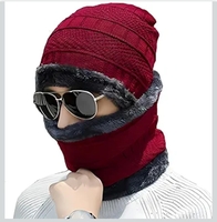 Kandid Men's and Women's Soft Warm Snow/Air Proof Fleece Knitted Woollen Beanie Winter Cap, Inside Fur with Scarf, Red, L (CAP_WITH_SCARF_RED_01) 