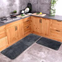 SKIVE Microfiber Kitchen Mat Super Soft 1 Runner 1 mat with Anti Skid Backing  Set of 2