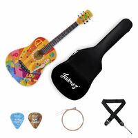Juarez Retro Acoustic Guitar, 38 Inch Cutaway, Hippie Peace Design, With Bag, Picks, Strap & Extra String Set - Basswood