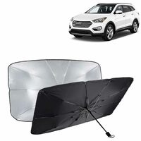 KINGSWAY® Car Sun Shade UV Protection Windshield Cover Compatible with Hyundai Santa Fe, (Year 2017-2020), Foldable Size Universal Fit Umbrella Curtain for Front Window, Rear Window, Black, 1 Piece