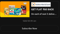 Subscribe & save GET FLAT ₹60 BACK On each of next 3 deliveries - USER SPECIFIC