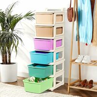 Kuber Industries 6 Layer Plastic Modular Storage Drawer Organizer with Wheels | Chest of Drawer Storage Box for Living Room, Office, School and Home | Toys Organiser for Kids Room | Multicolor