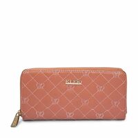 KLEIO Quilted PU Leather Bi Fold Zip Closure Multi Pockets and Slots Clutch Wallet for Women Ladies(HO5016KL-BE)(Peach)