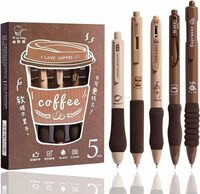 COOFANDY Coffee Theme 5Pcs Cute Gel Pens, Retractable Quick Dry Blue Ink Gel Pens 0.5mm Kawaii Fine Point Smooth 